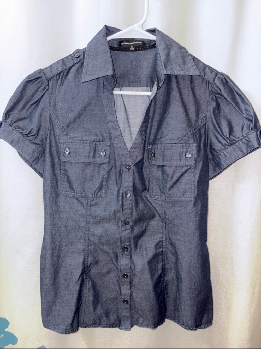 Express Dark Chambray Short-Sleeve Button-Down Shirt
